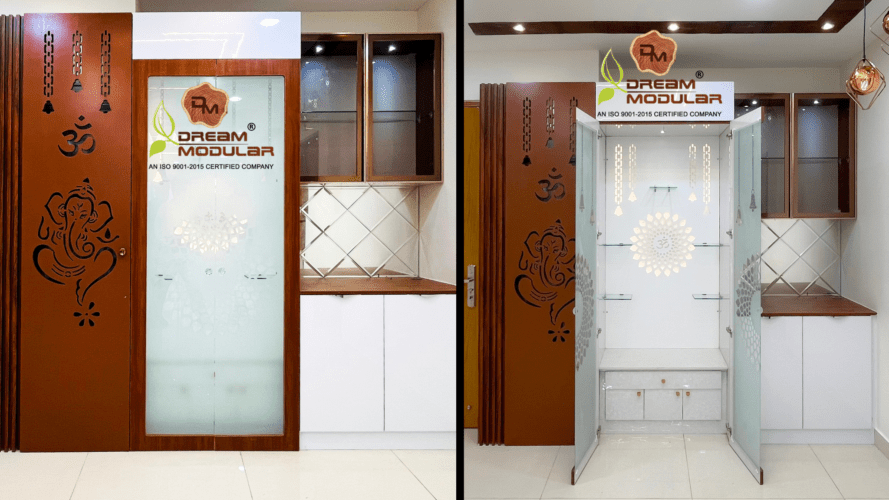 Pooja Unit Interior Design with Glass Door