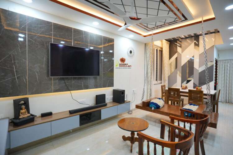 TV Unit Interior Design - Back Panel, Base Unit, False Ceiling