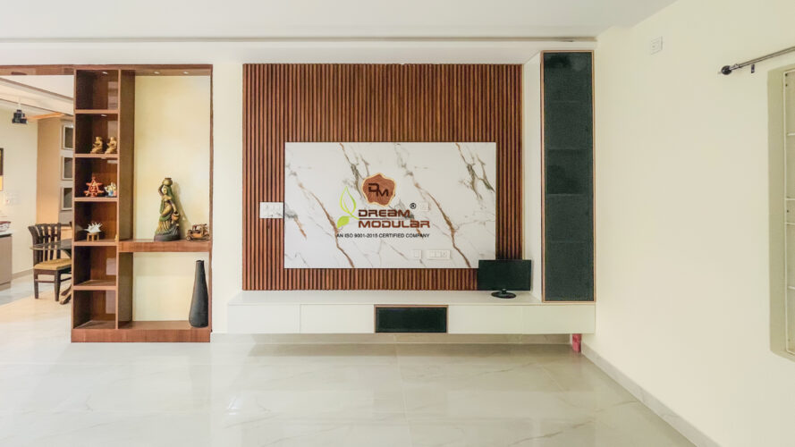 TV Unit Interior Design with Back Panel, Base Unit - Sri Mytri Avasa Villas - DM