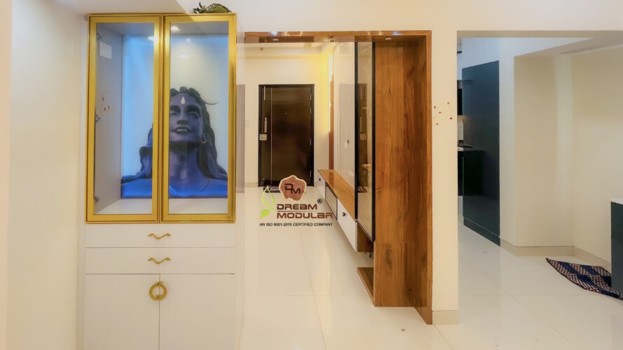 Pooja Unit Interior Design with glass door and base unit