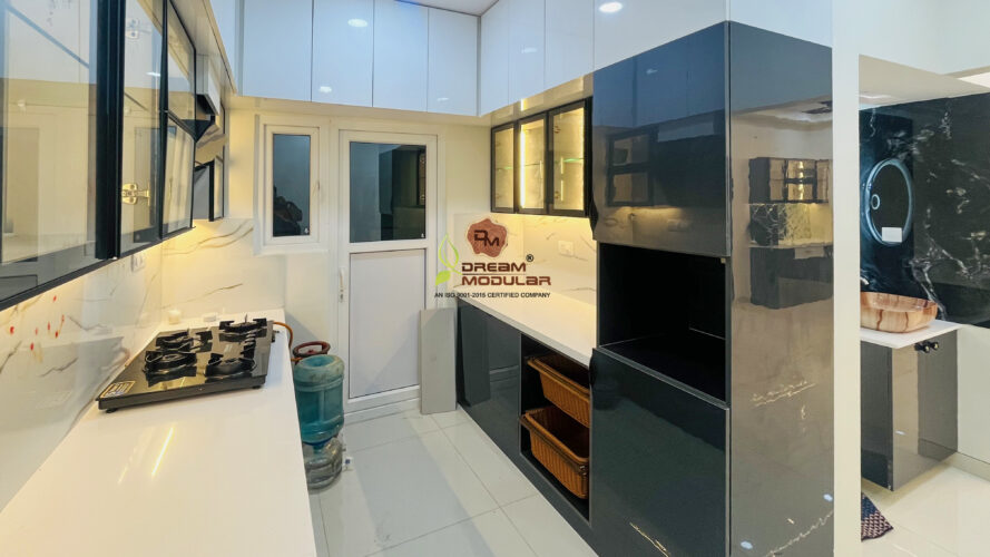 Modular Kitchen Interior Design with lofts, Storage Units, Profile Shutters and Tall Units